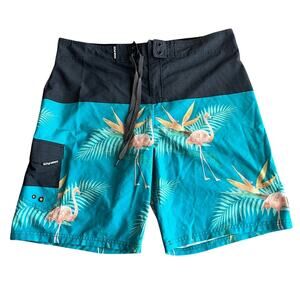 Ocean Current Gray / Blue Flamingo Swim Trunks Size 36